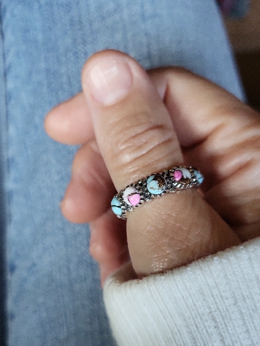 Cotton Candy Turquoise Sterling Silver Eternity Ring Size 8 - Picture 7 of 8